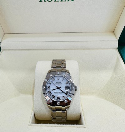 Rolex Lady-datejust Pearlmaster Masterpiece 81319 18k White Gold 34mm Mop Dial 12 Diamond Bezel Unworn