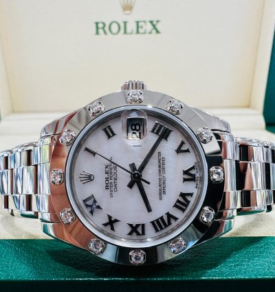 Rolex Lady-datejust Pearlmaster Masterpiece 81319 18k White Gold 34mm Mop Dial 12 Diamond Bezel Unworn