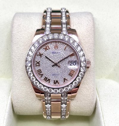 Rolex Lady-datejust Pearlmaster Rosegold Factory Orig Diamond Setting 34mm Box Papers Like New