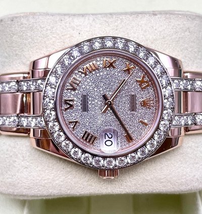 Rolex Lady-datejust Pearlmaster Rosegold Factory Orig Diamond Setting 34mm Box Papers Like New