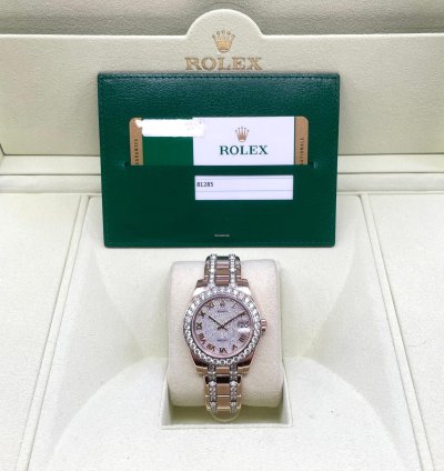 Rolex Lady-datejust Pearlmaster Rosegold Factory Orig Diamond Setting 34mm Box Papers Like New