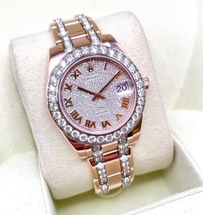 Rolex Lady-datejust Pearlmaster Rosegold Factory Orig Diamond Setting 34mm Box Papers Like New