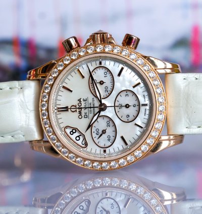 Omega De Ville Co-axial 18k Red Gold Diamond Bezel Mop Dial 422 58 35 50 05 002 35mm Full Set
