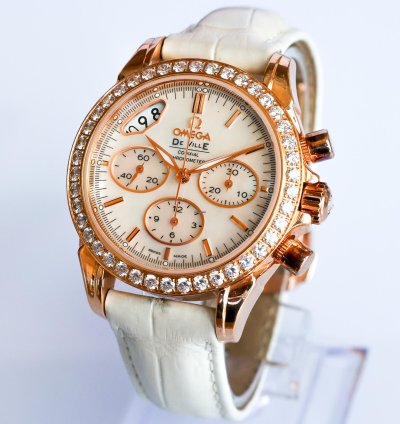 Omega De Ville Co-axial 18k Red Gold Diamond Bezel Mop Dial 422 58 35 50 05 002 35mm Full Set
