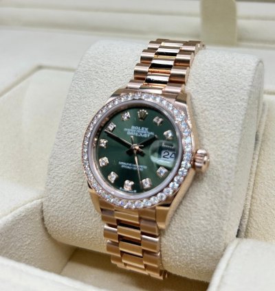 Rolex Lady-datejust Presidential Olive Diamond 279135rbr New Full Set July 2024