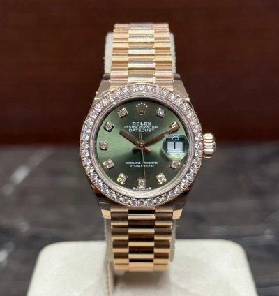 Rolex Lady-datejust Rose President Green Diamonds New Ref 279135rbr