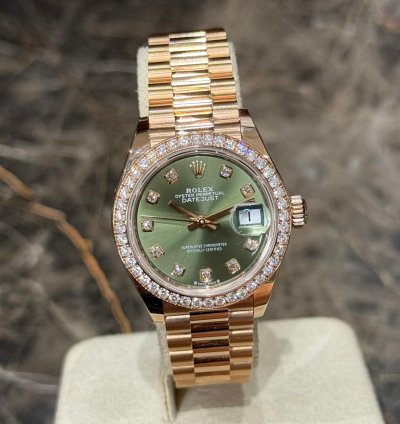 Rolex Lady-datejust Rose President Green Diamonds New Ref 279135rbr