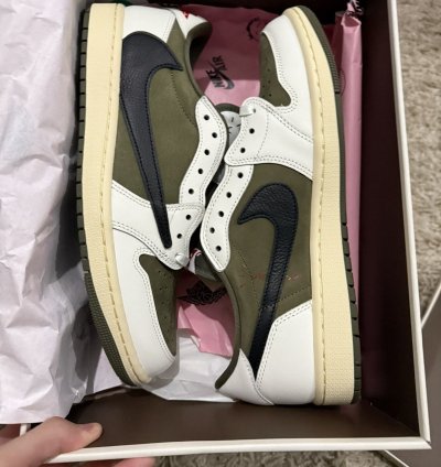 Travis Jordan 1 Low Reverse Olive
