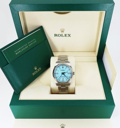 Rolex Oyster Perpetual 41 41mm Stainless Steel Turquoise Tiffany Dial 124300