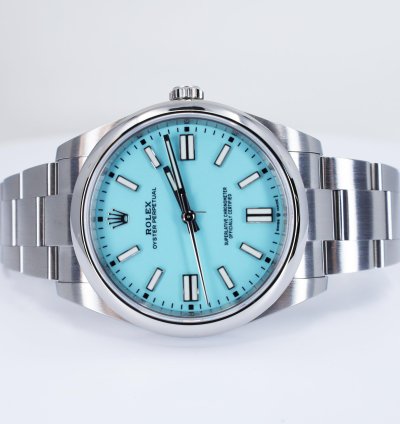 Rolex Oyster Perpetual 41 41mm Stainless Steel Turquoise Tiffany Dial 124300
