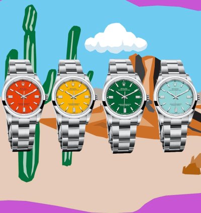 Rolex Oyster Perpetual 41 Collezione Completa Yellow Coral Green Tiffany 124300