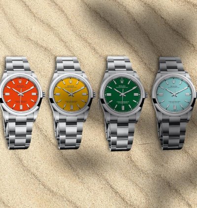 Rolex Oyster Perpetual 41 Collezione Completa Yellow Coral Green Tiffany 124300