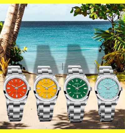 Rolex Oyster Perpetual 41 Collezione Completa Yellow Coral Green Tiffany 124300