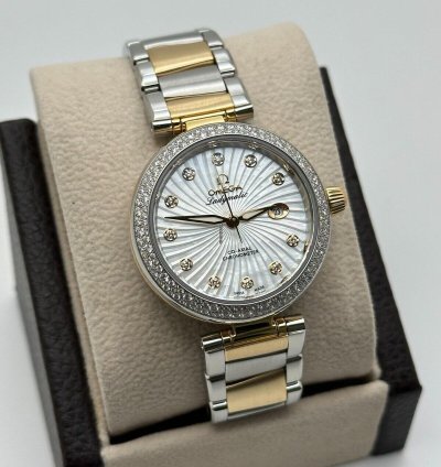 Omega De Ville Ladymatic 425 25 34 20 55 002 Mop Diamonds 18k Yellow Gold Steel