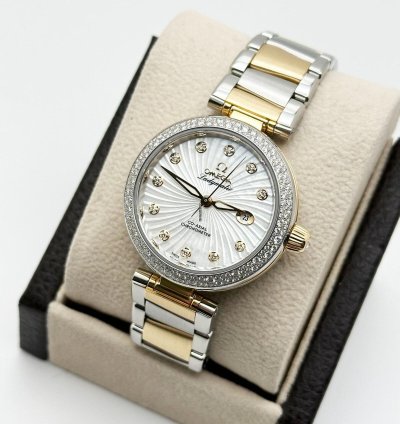 Omega De Ville Ladymatic 425 25 34 20 55 002 Mop Diamonds 18k Yellow Gold Steel