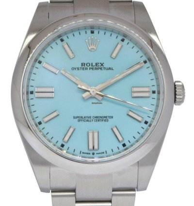 Rolex Oyster Perpetual 41 Steel Turquoise Dial Mens Watch Box Papers 21 124300