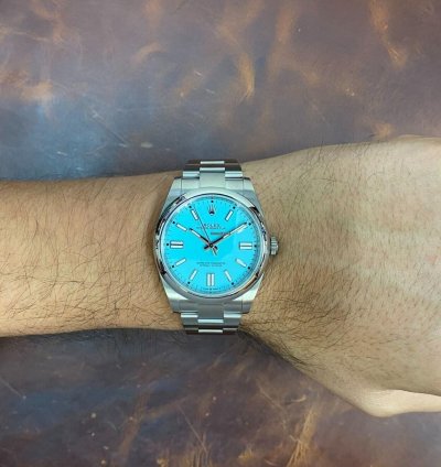 Rolex Oyster Perpetual 41 Steel Turquoise Dial Mens Watch Box Papers 21 124300