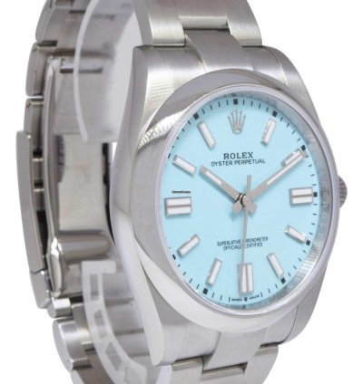 Rolex Oyster Perpetual 41 Steel Turquoise Dial Mens Watch Box Papers 21 124300