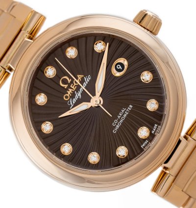 Omega De Ville Ladymatic Rose Gold 18k Chocolate Brown Dial Ref 425 60 34 20 63 001 Full Set