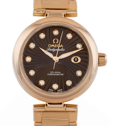 Omega De Ville Ladymatic Rose Gold 18k Chocolate Brown Dial Ref 425 60 34 20 63 001 Full Set