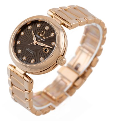 Omega De Ville Ladymatic Rose Gold 18k Chocolate Brown Dial Ref 425 60 34 20 63 001 Full Set