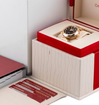 Omega De Ville Ladymatic Rose Gold 18k Chocolate Brown Dial Ref 425 60 34 20 63 001 Full Set