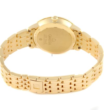 Omega De Ville Prestige Yellow Gold Mother Of Pearl Diamond Ladies Watch 424 55 33 20 55 005 Box Card