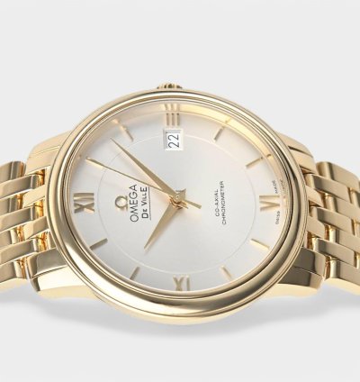 Omega De Ville Prestige Yellow Gold Silver Date 39 5mm Box Papers 424 50 37 20 02 002