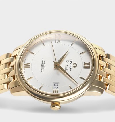 Omega De Ville Prestige Yellow Gold Silver Date 39 5mm Box Papers 424 50 37 20 02 002