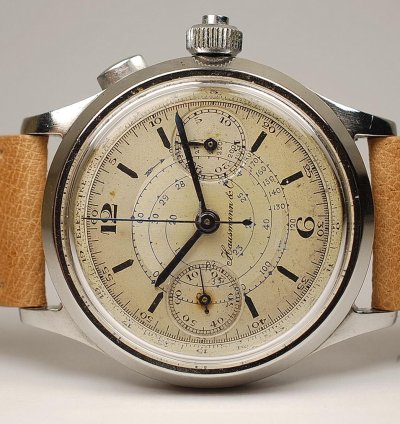 Omega Hausmann Staybrite Chronograph With Crown Return From 30s 40s Original Dial - Cronografo