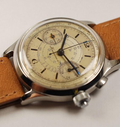 Omega Hausmann Staybrite Chronograph With Crown Return From 30s 40s Original Dial - Cronografo
