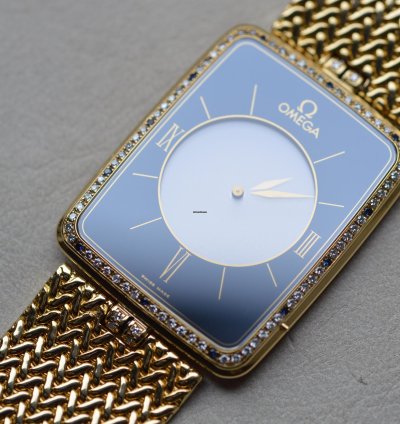 Omega La Magique Scarface The Phantom 18k Yellow Gold Diamond Blue Sapphire Bezel