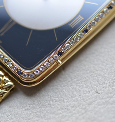 Omega La Magique Scarface The Phantom 18k Yellow Gold Diamond Blue Sapphire Bezel