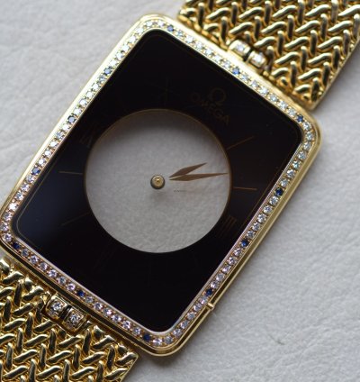 Omega La Magique Scarface The Phantom 18k Yellow Gold Diamond Blue Sapphire Bezel
