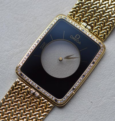 Omega La Magique Scarface The Phantom 18k Yellow Gold Diamond Blue Sapphire Bezel