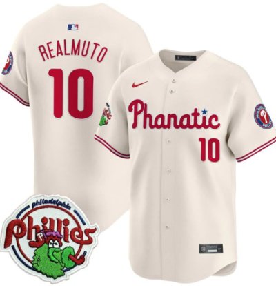 Jtrealmuto Jersey 10 Phillies Phanatic Patch Vapor Premier Limited Stitched Cream