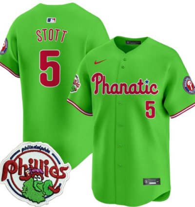 Bryson Stott Jersey 5 Phillies Phanatic Patch Vapor Premier Limited Stitched Green