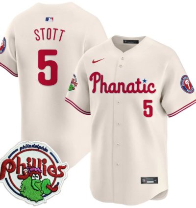 Bryson Stott Jersey 5 Phillies Phanatic Patch Vapor Premier Limited Stitched Cream