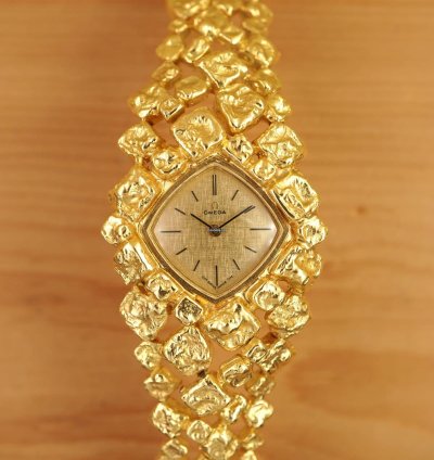 Omega Nugget Gilbert Albert Pave Or Asymmetric Naturalistic Ladies-bracelet Rare