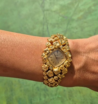 Omega Nugget Gilbert Albert Pave Or Asymmetric Naturalistic Ladies-bracelet Rare