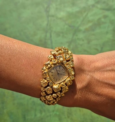 Omega Nugget Gilbert Albert Pave Or Asymmetric Naturalistic Ladies-bracelet Rare
