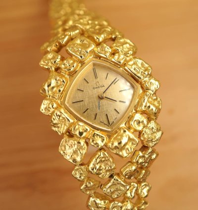 Omega Nugget Gilbert Albert Pave Or Asymmetric Naturalistic Ladies-bracelet Rare