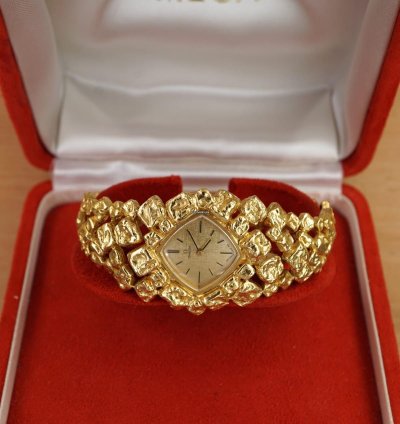 Omega Nugget Gilbert Albert Pave Or Asymmetric Naturalistic Ladies-bracelet Rare