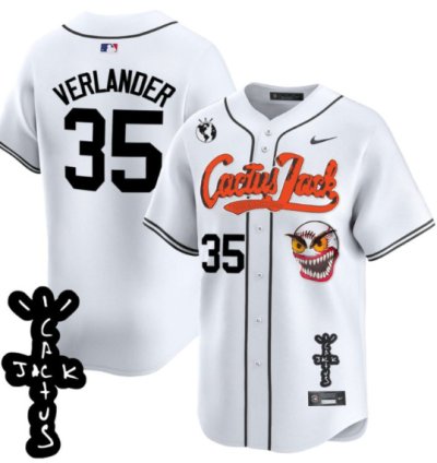 Justin Verlander 35 Houston Astros Cactus Jack Patch V2 Men Jersey - White