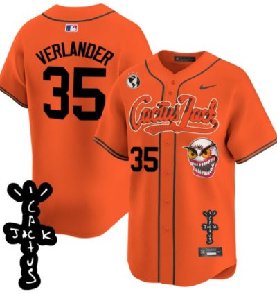Justin Verlander 35 Houston Astros Cactus Jack Patch V2 Men Jersey - Orange