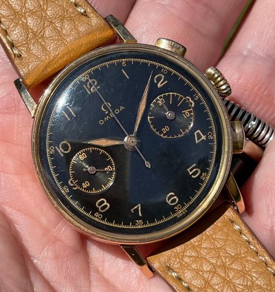 Omega Rare 1940s Chronograph 33 3 Black Glossy Radium Dia