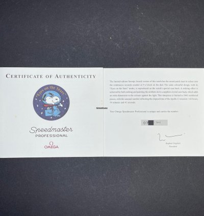 Omega Ref 3578 51 00 Snoopy Moonwatch Black Dial Fullset Unpolished