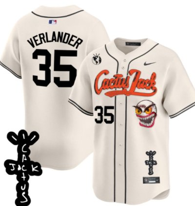 Justin Verlander 35 Houston Astros Cactus Jack Patch V2 Men Jersey - Cream