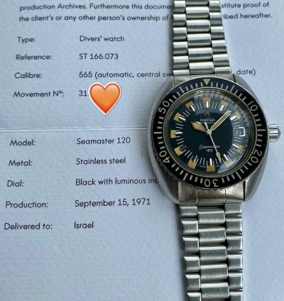 Omega Seamaster 120 Rare Deep Black Archive Certificate Extract Record