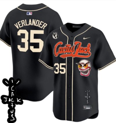 Justin Verlander 35 Houston Astros Cactus Jack Patch V2 Men Jersey - Black
